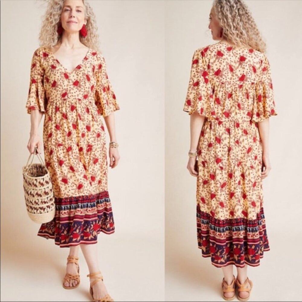 Faithfull The Brand X Anthropologie Melia Midi Dress Cottagecore Boho US 10